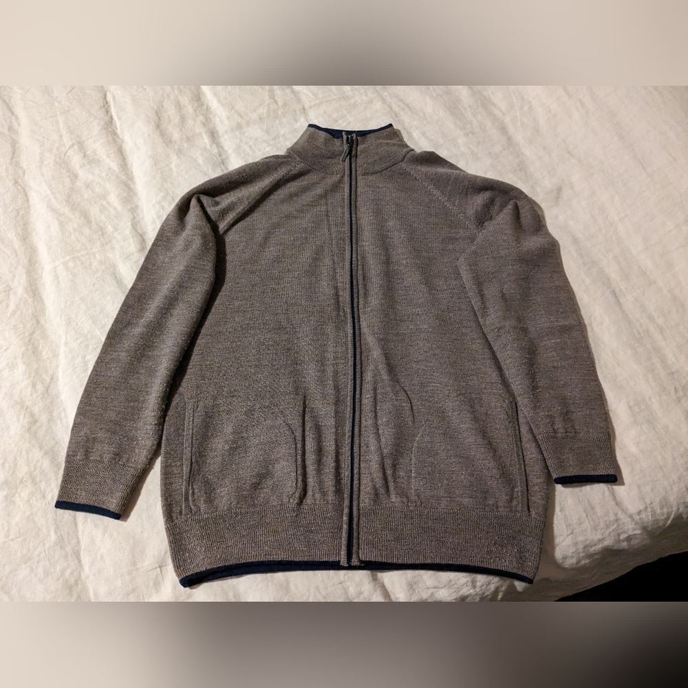 Full zip 100% Merino Wool Brown Sweater, Size M